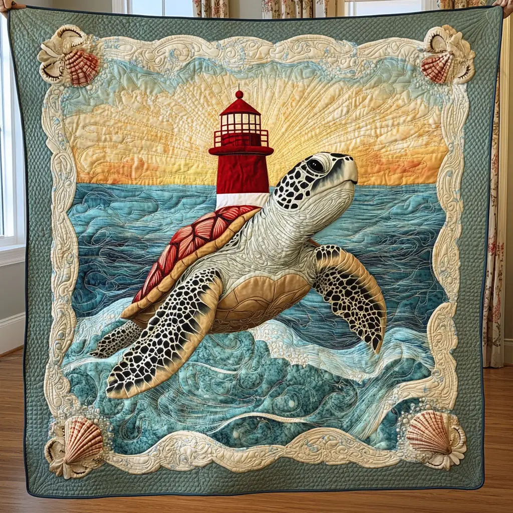 Turtle And Lighthouse Quilt Lovely Quilt Blanket Gift for Holiday Celebrations