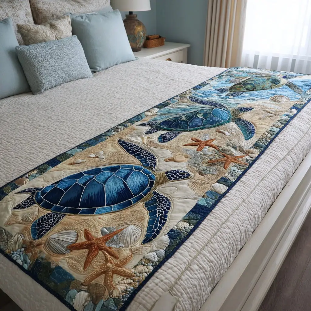 Turtle Bay Quilted Bed Runner Turtle Bay Coastal Gift