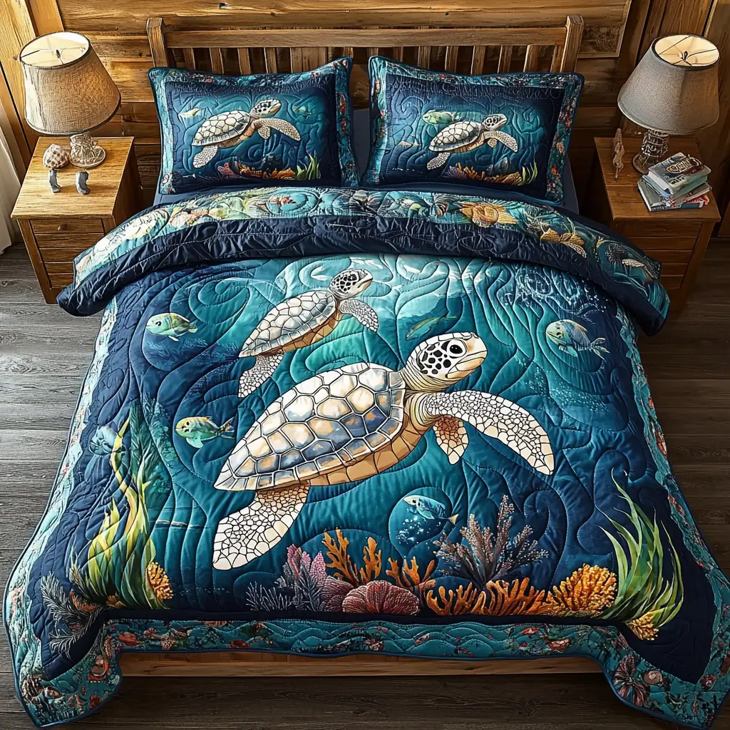 Turtle Harmony Quilted Bedding Set Thoughtful Bedroom Gift Idea for Any Occasion Turtle Harmony Quilted Bedding Set Thoughtful Bedroom Gift Idea for Any Occasion - Image 1