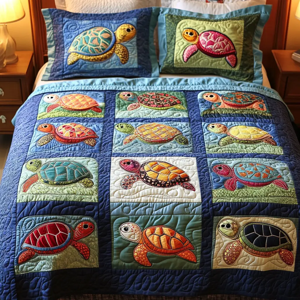 Turtle Haven Quilted Bedding Set Cozy Comforter Set for Winter Warmth