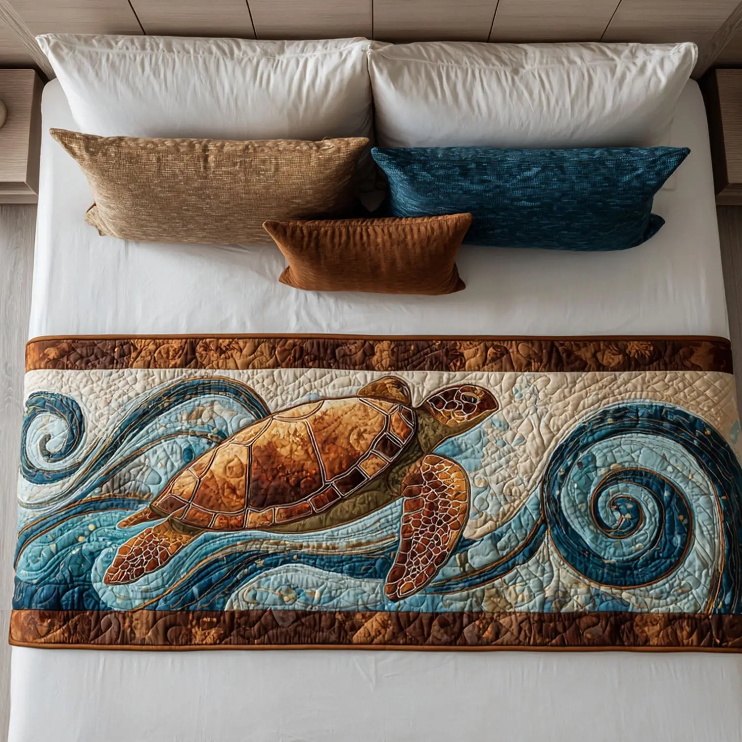 Turtle Hug Quilted Bed Runner Turtle Hug Cute Ocean Gift
