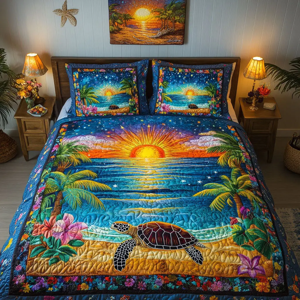 Turtle Journey Quilted Bedding Set Bed Decorations Christmas Presents For Sea Turtle Lovers Turtle Journey Quilted Bedding Set Bed Decorations Christmas Presents For Sea Turtle Lovers - Image 1