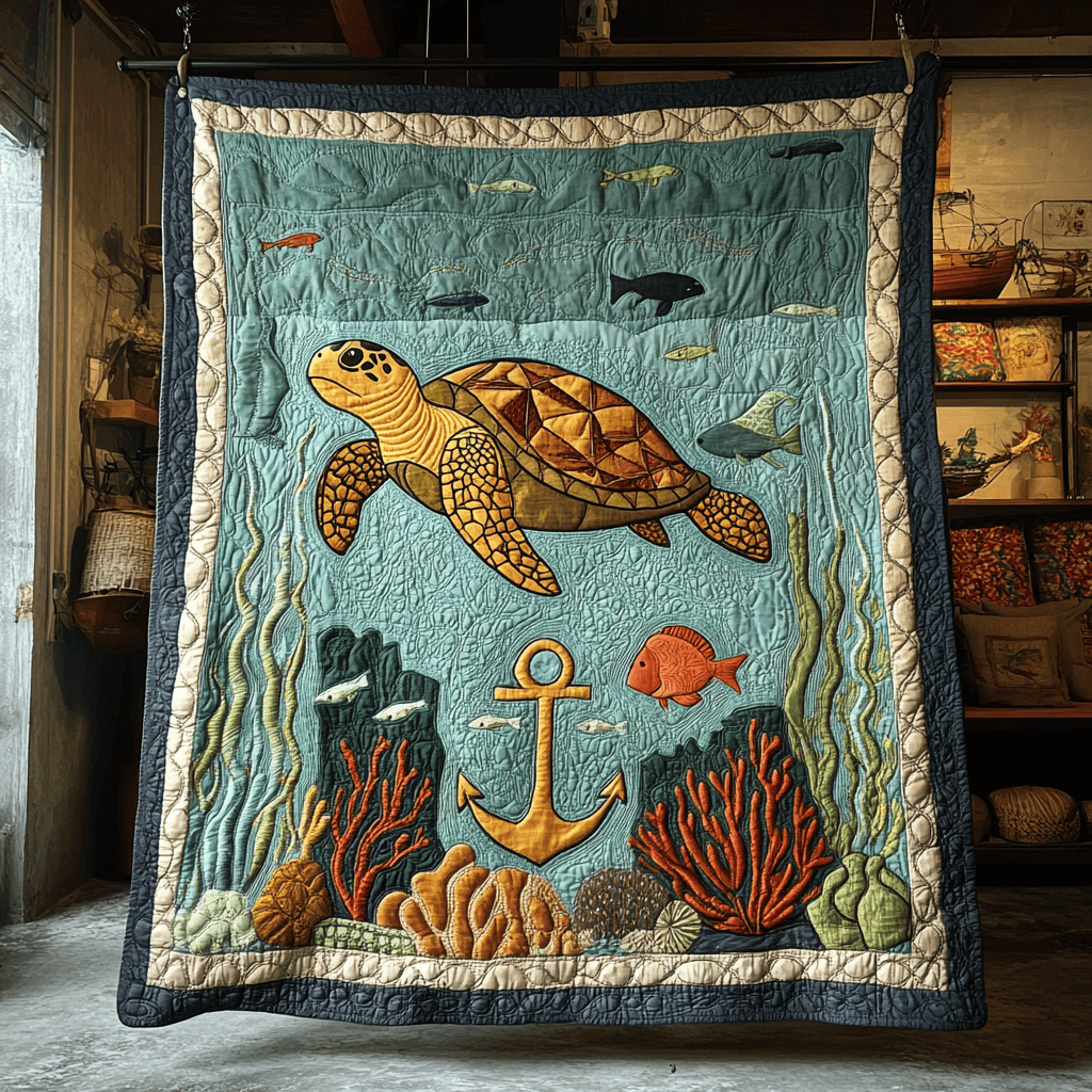 Turtle Journey Quilted Blanket Winter Decor Blanket Beach Lover Gifts For Her