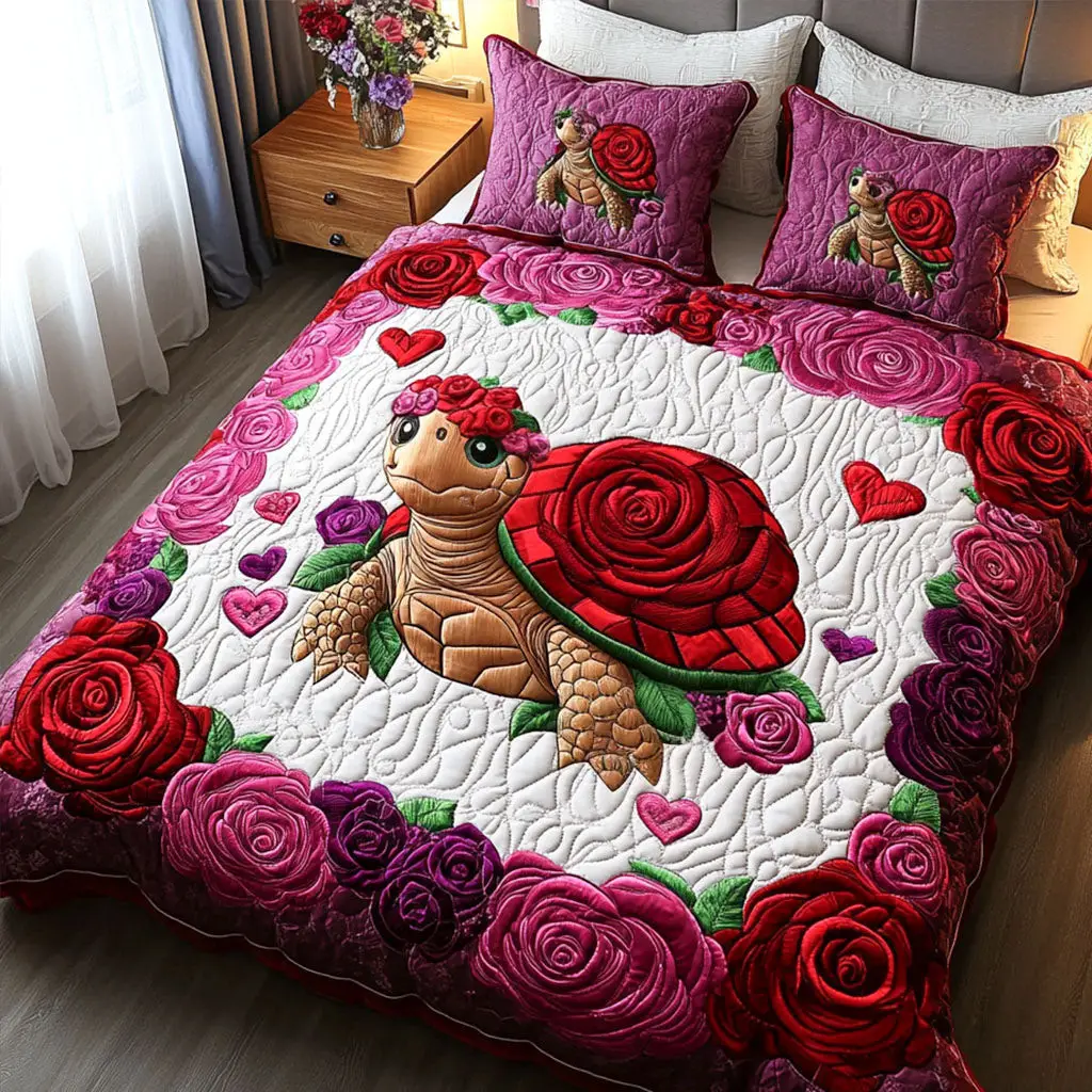 Turtle Quilted Bedding Set Cute Sheltered Heart Duvet Cover Valentine Day Ideas For Her