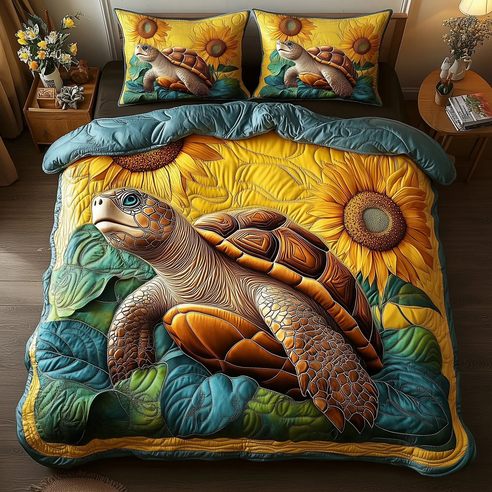 Turtle Quilted Bedding Set Duvet Cover Bedspread Sea Theme Gitfs For Her Turtle Quilted Bedding Set Duvet Cover Bedspread Sea Theme Gitfs For Her - Image 1