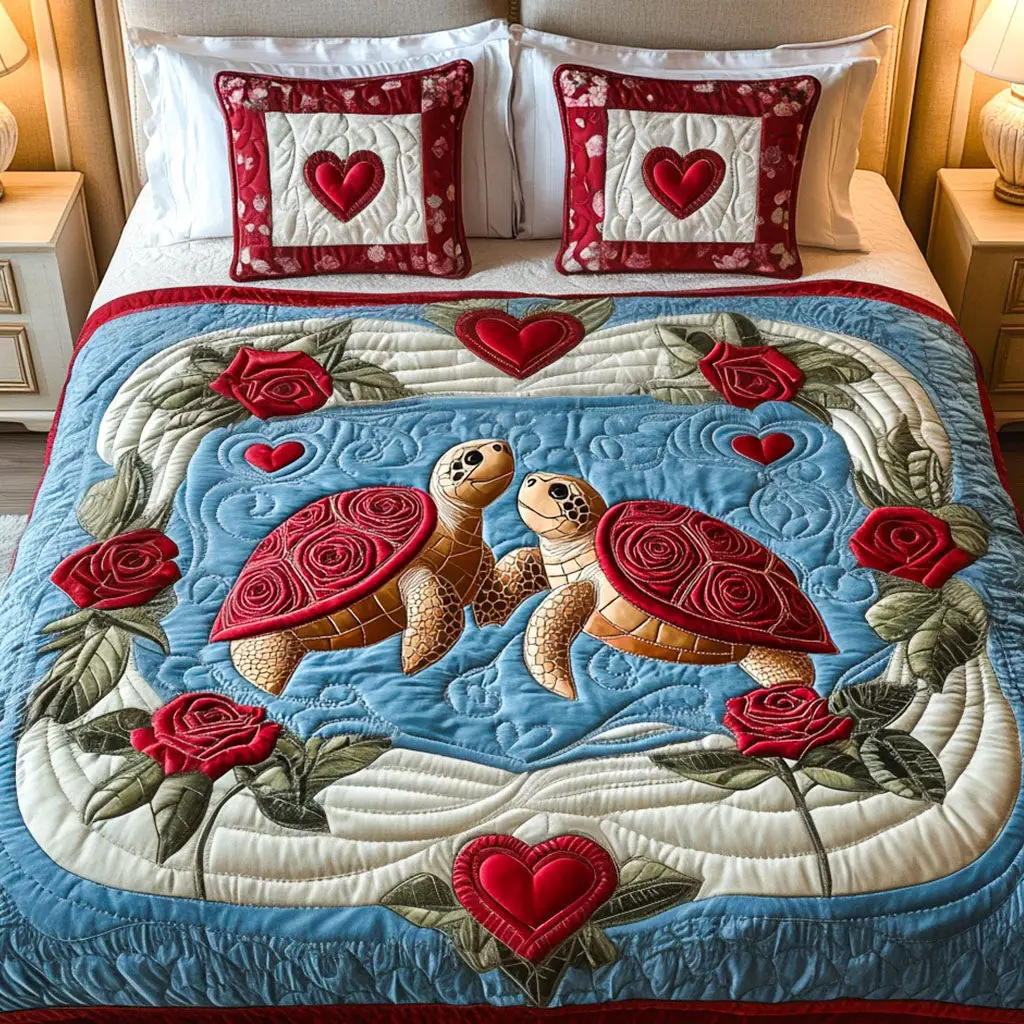 Turtle Quilted Bedding Set Forever Turtley Bed Sheet Set Valentine Day Gifts For Friend
