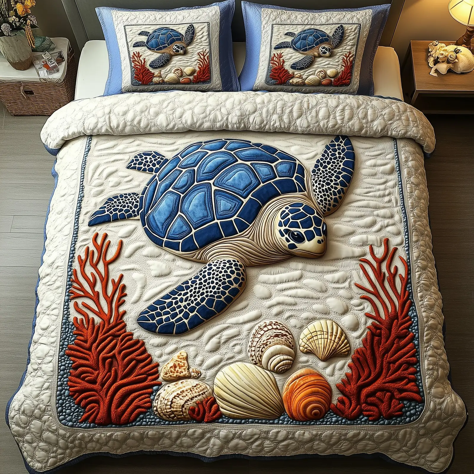Turtle Quilted Bedding Set Housewarming Gift