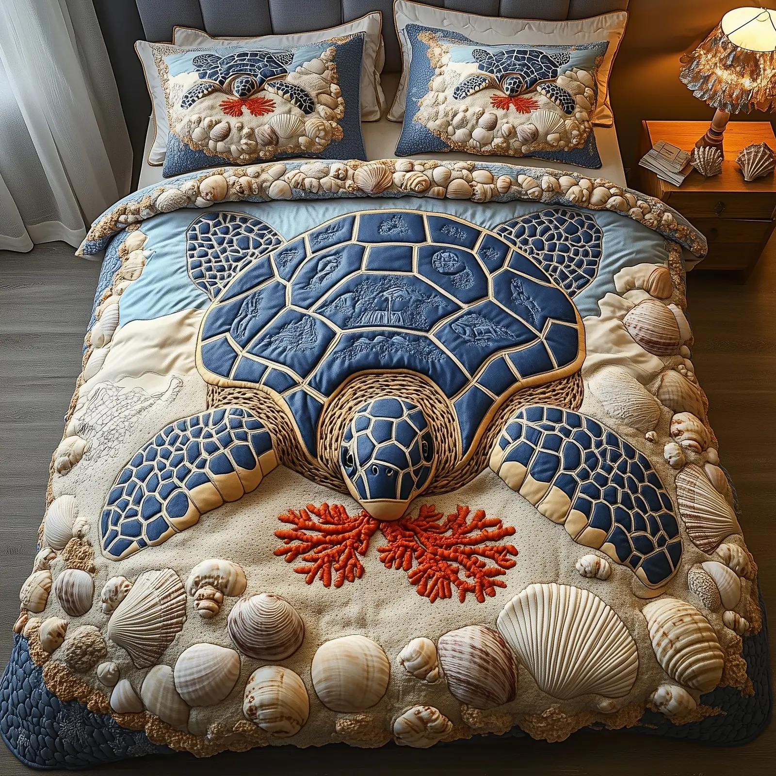 Turtle Quilted Bedding Set Linen Blend