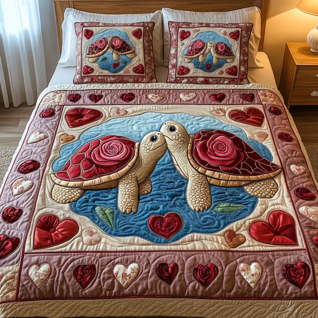 Turtle Quilted Bedding Set Love In The Sand Valentine Day Gift Ideas For Turtle Lovers