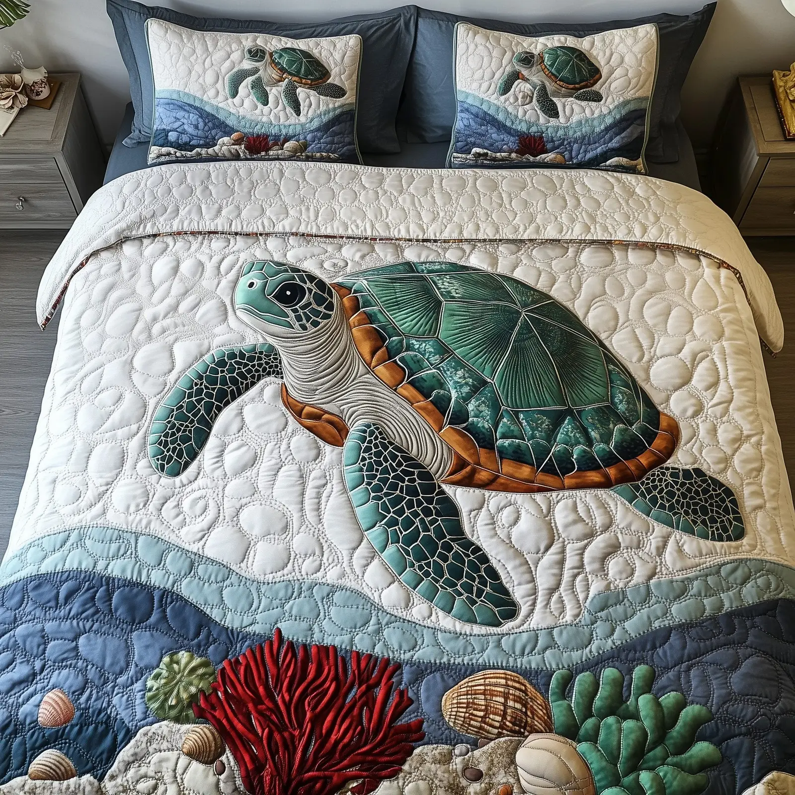 Turtle Quilted Bedding Set New Home Gift Turtle Quilted Bedding Set New Home Gift - Image 1
