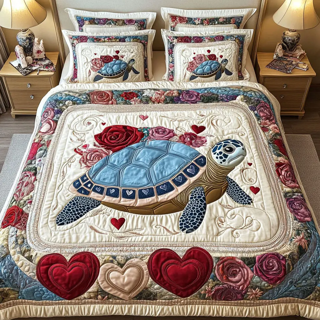 Turtle Quilted Bedding Set Shell Of Love Duvet Cover Valentine Day Gifts For Men