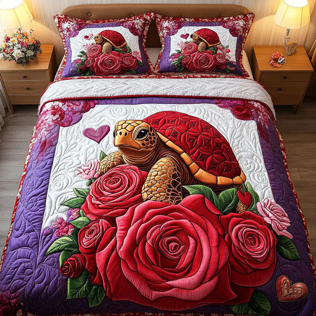 Turtle Quilted Bedding Set Slow And Steady Duvet Cover Valentine Day Gifts To Give Friend