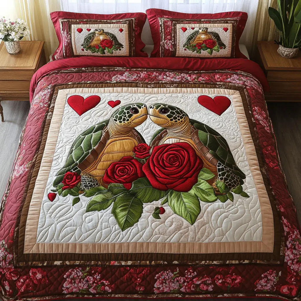Turtle Quilted Bedding Set Timeless Love Duvet Cover Turtle Lovers Presents Valentine Day