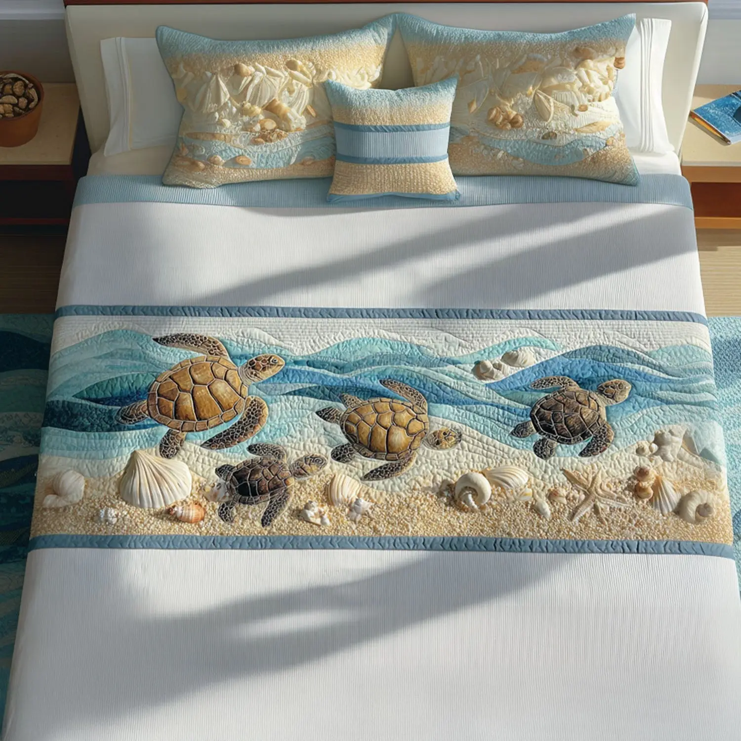 Turtle Song Quilted Bed Runner Turtle Song Ocean-Themed Gift