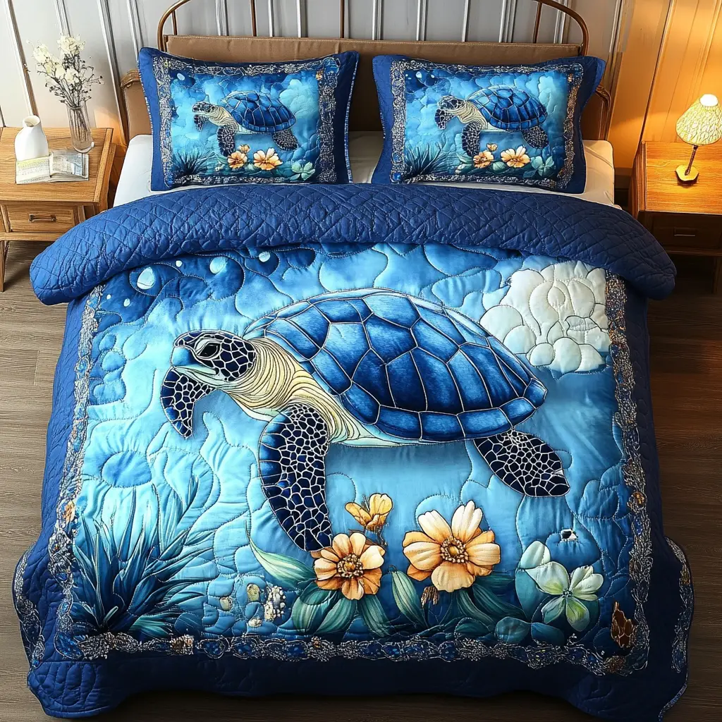 Turtle Tales Quilted Bedding Set Classic Bedding Set That Enhances Your Sleep Space