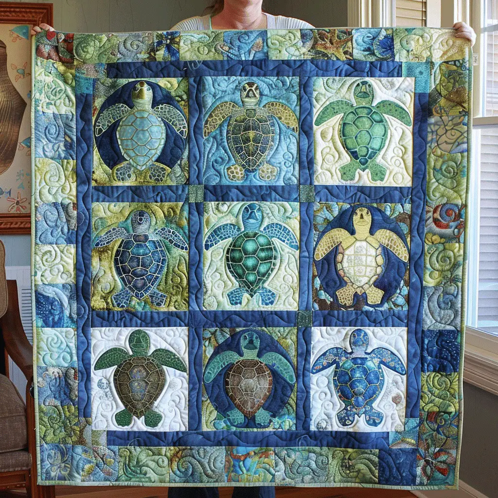 Turtle Tide Quilted Blanket Beach Vibe Throws For Couch Mother's Day Gifts 2025