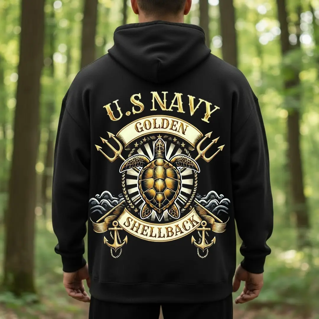 Turtle U.S. Navy Golden Shellback Hoodie Proud Veteran Sea Turtle Emblem Merch Gifts For Him