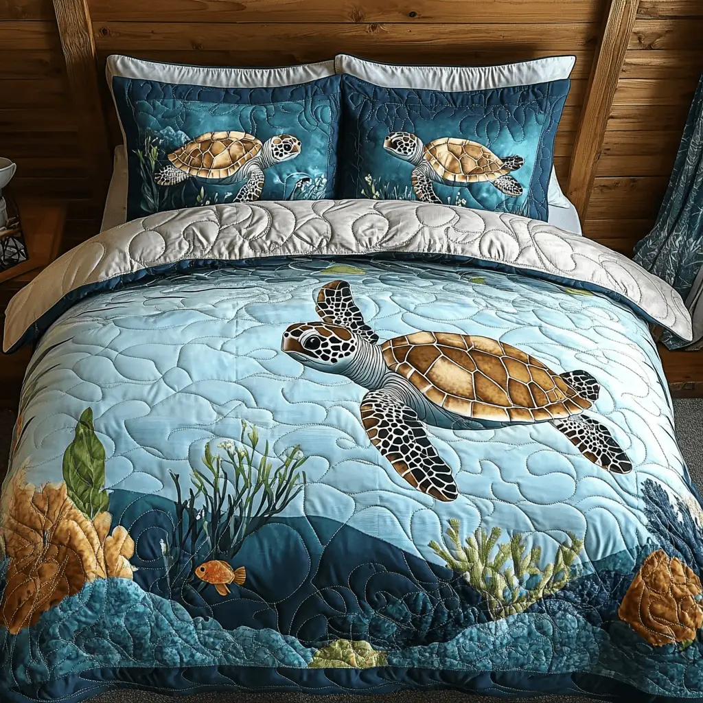 Turtle Voyage Quilted Bedding Set Soft and Cozy Bedding Set for Comfortable Sleep Turtle Voyage Quilted Bedding Set Soft and Cozy Bedding Set for Comfortable Sleep - Image 1