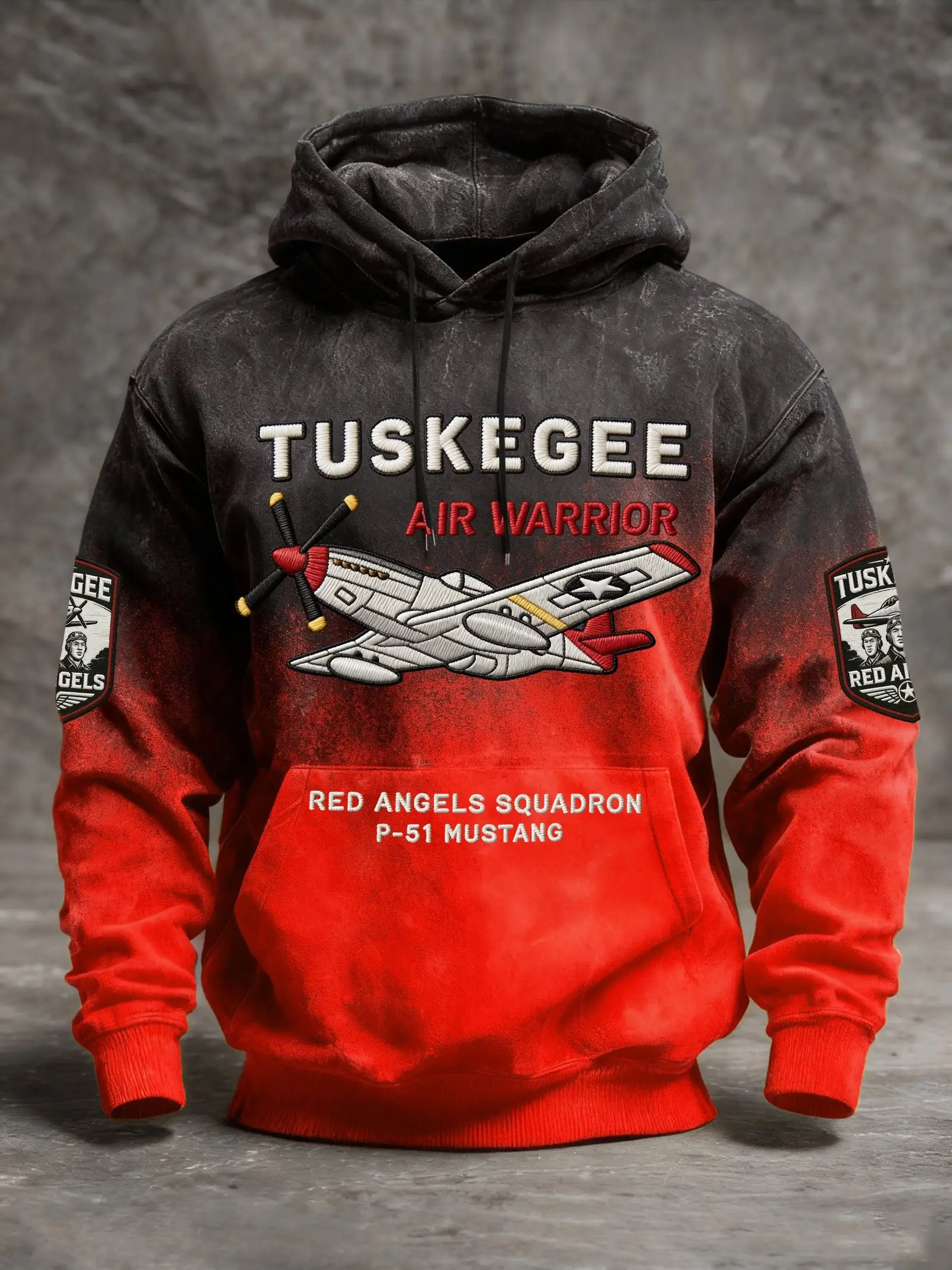 Tuskegee Air Warrior Hoodie Red Angels Squadron P-51 Mustang Pullover Gift For Men
