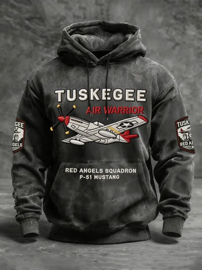 Tuskegee Air Warrior Red Angels Squadron P-51 Mustang Hoodie Aviation Pullover For Veterans