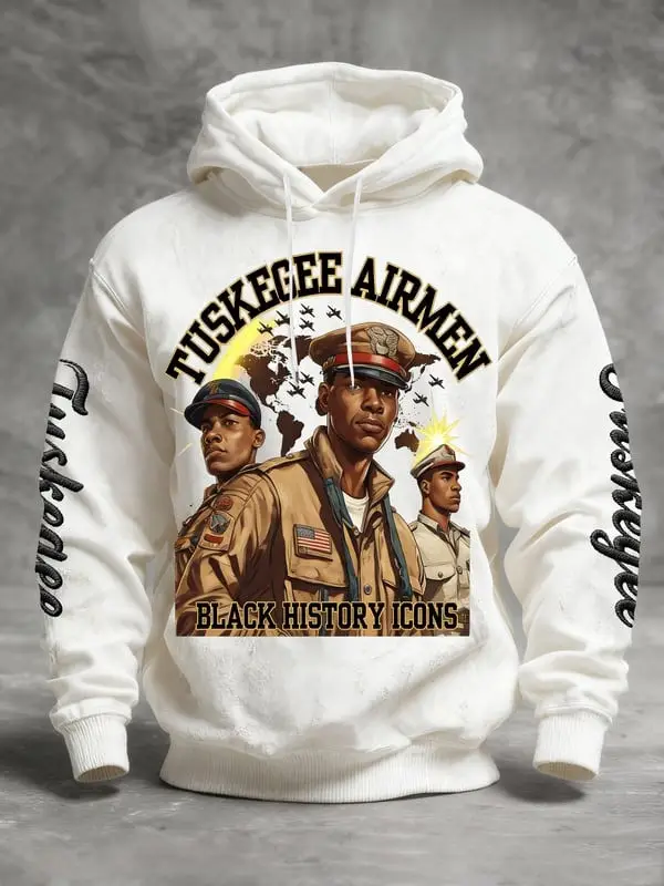 Tuskegee Airmen Black History Icons Hoodie Red Tails Aviation Pullover Gift For Veterans