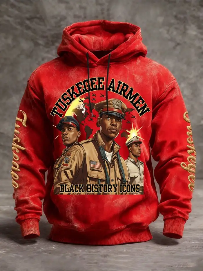 Tuskegee Airmen Black History Icons Hoodie Red Tails Aviation Pullover Gift For Veterans