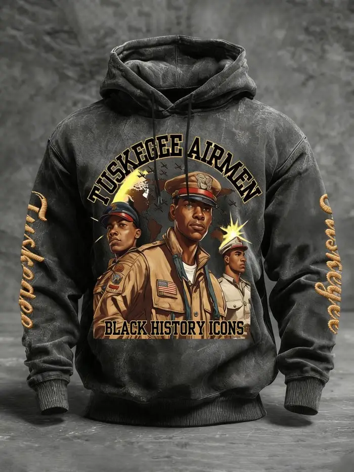 Tuskegee Airmen Black History Icons Hoodie Red Tails Aviation Pullover Gift For Veterans