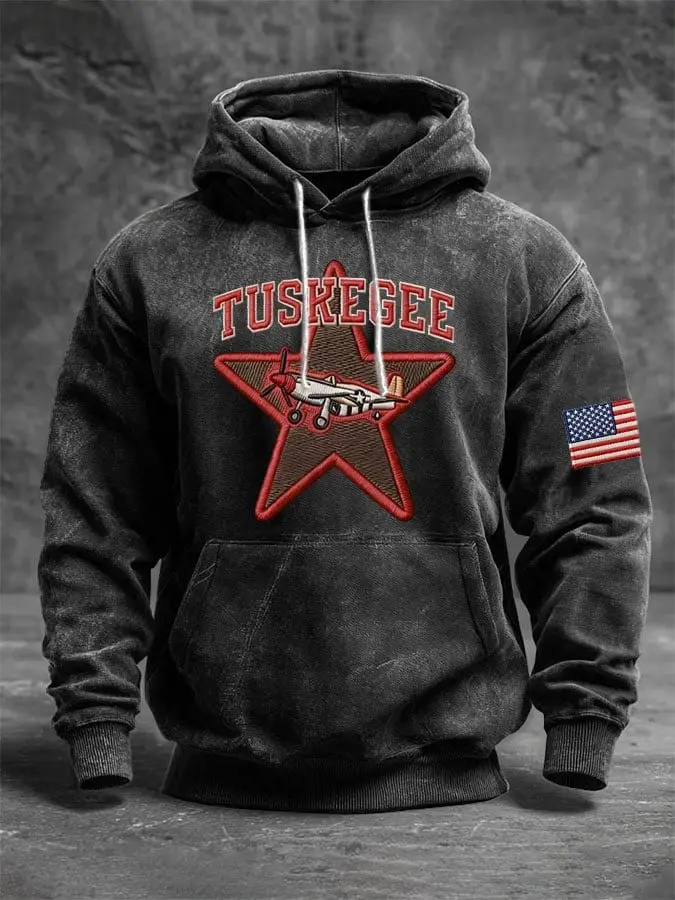 Tuskegee Airmen Hoodie Vintage Star and Airplane Clothing Gift For Him