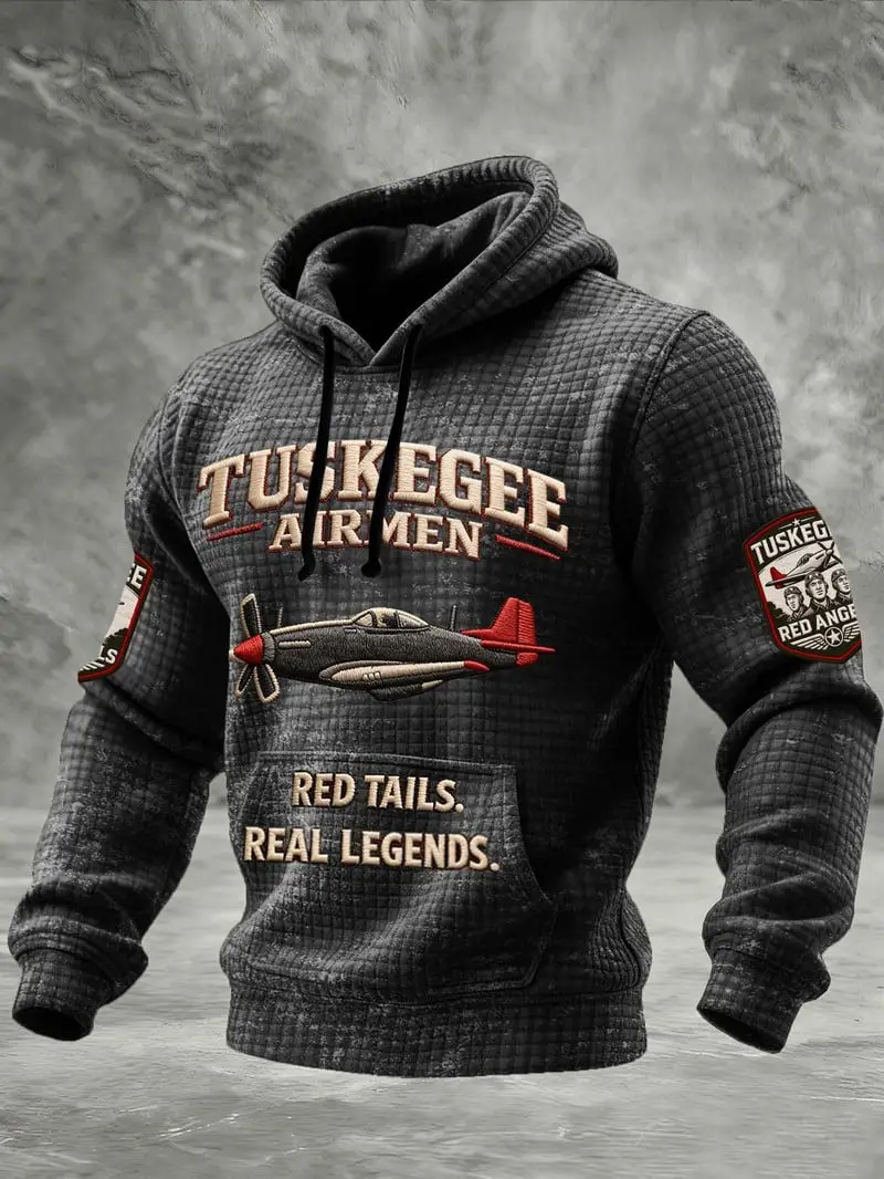 Tuskegee Airmen Red Tails Real Legends Waffle Hoodie Aviation Pullover Gift For Dad