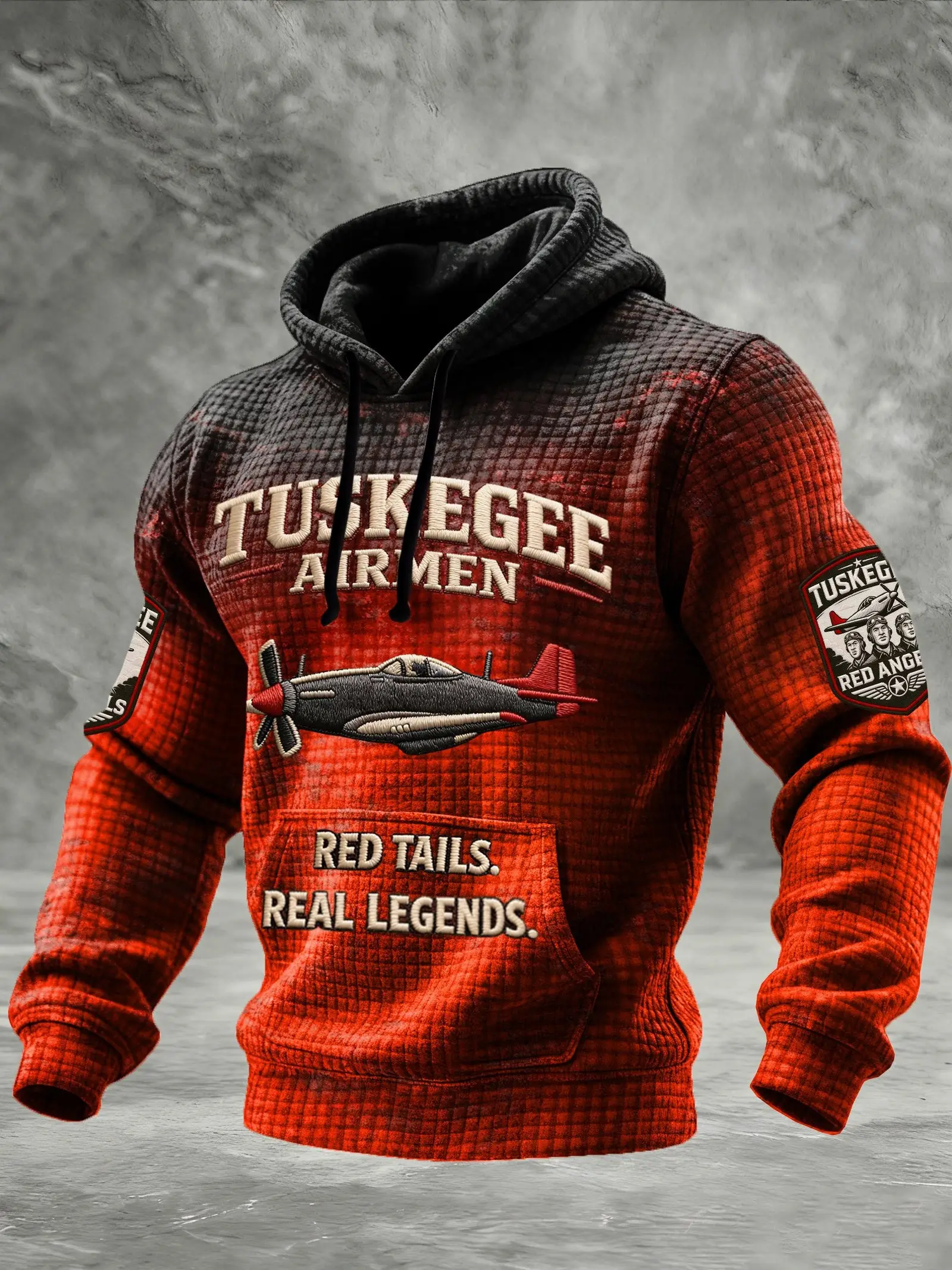 Tuskegee Airmen Red Tails Real Legends Waffle Hoodie Aviation Pullover Patriotic Gift For Dad