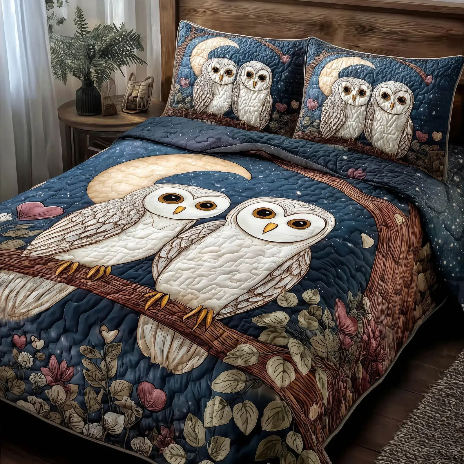 Twilight Owls Quilted Bedding Set Unique Valentine Day Gifts For People Who Love Owl