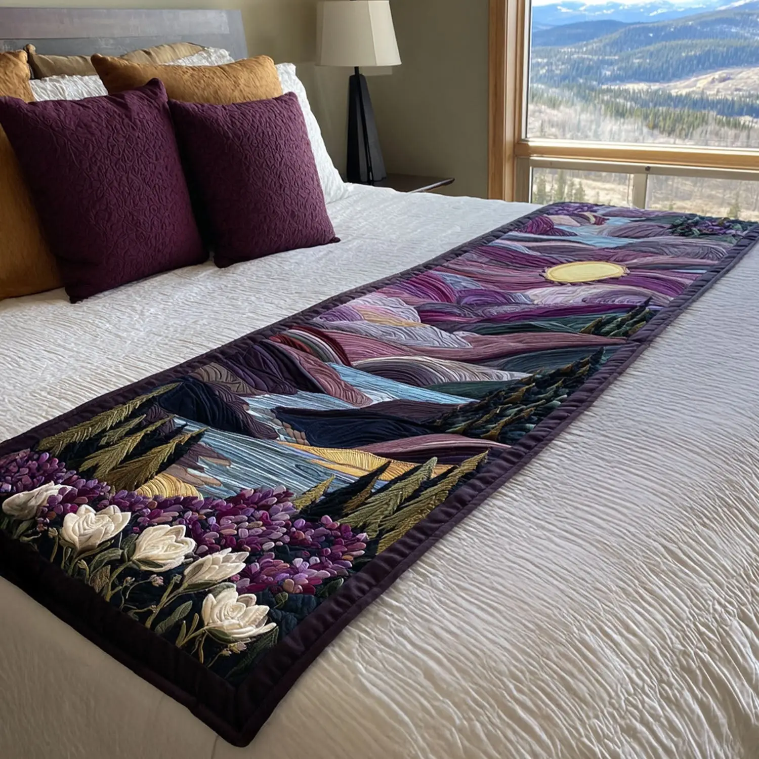 Twilight Serenity Quilted Bed Runner Twilight Serenity Scene A Peaceful Home Gift