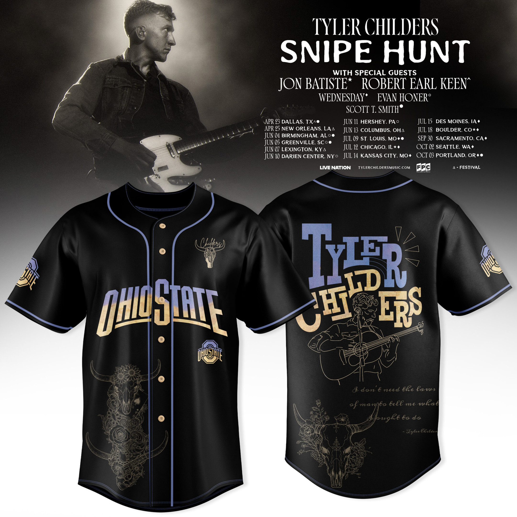 Tyler Childers Ohio State Baseball Jersey 2026 Tyler Childers Merch Cool Gifts For Music Lovers