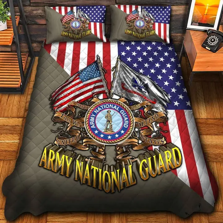 U.S Army National Guard Veteran Quilted Bedding Set Duvet Cover Bedspread Bedroom Decor Gifts U.S Army National Guard Veteran Quilted Bedding Set Duvet Cover Bedspread Bedroom Decor Gifts - Image 1