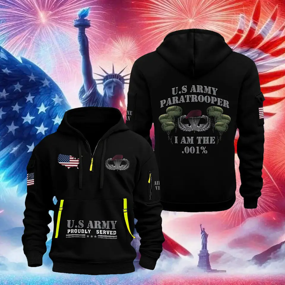 U.S Army Veteran Quarter Zip Hoodie Paratrooper I Am .001' Veteran Apparel Patriotic Gifts U.S Army Veteran Quarter Zip Hoodie Paratrooper I Am .001' Veteran Apparel Patriotic Gifts - Image 1