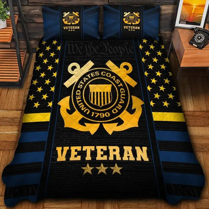 U.S Coast Guard 1790 Veteran Quilted Bedding Set Duvet Cover Bedspread Best Veteran Gifts