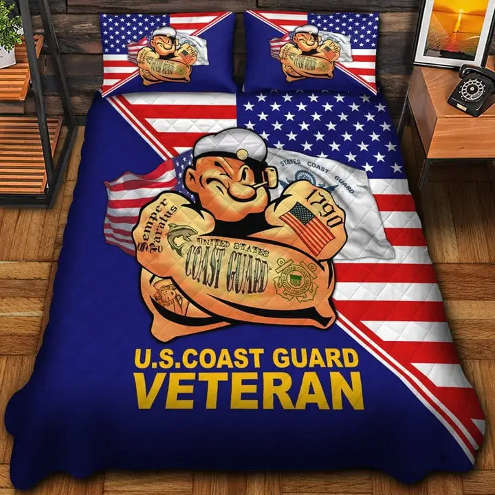 U.S Coast Guard Veteran Quilted Bedding Set Duvet Cover Bedspread Bedroom Decor Gifts For Him U.S Coast Guard Veteran Quilted Bedding Set Duvet Cover Bedspread Bedroom Decor Gifts For Him - Image 1