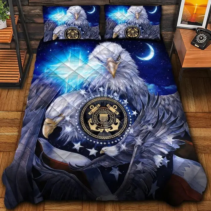 U.S Coast Guard Veteran Quilted Bedding Set Duvet Cover Bedspread Eagle Cross Faith Gift Ideas U.S Coast Guard Veteran Quilted Bedding Set Duvet Cover Bedspread Eagle Cross Faith Gift Ideas - Image 1