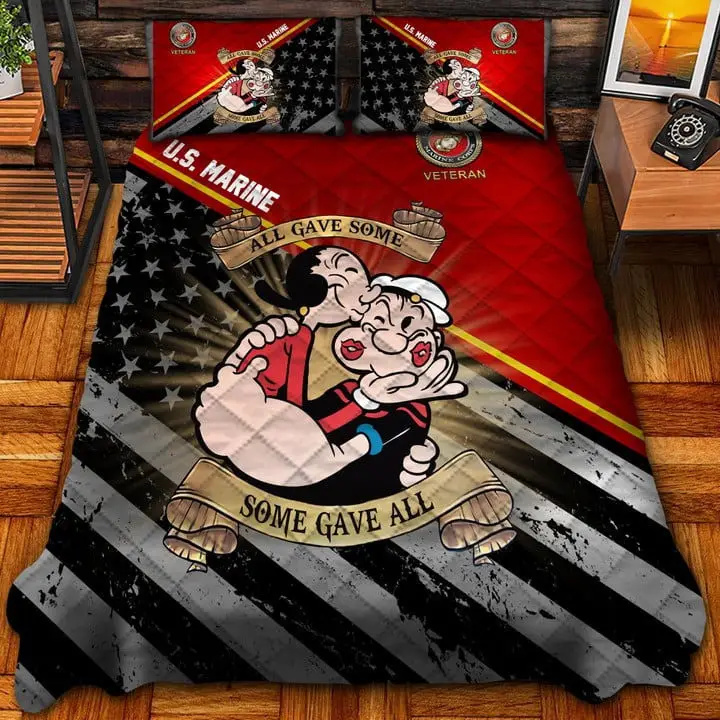 U.S Marine Veteran Quilted Bedding Set Duvet Cover Bedspread Bedroom Decor Gift Ideas