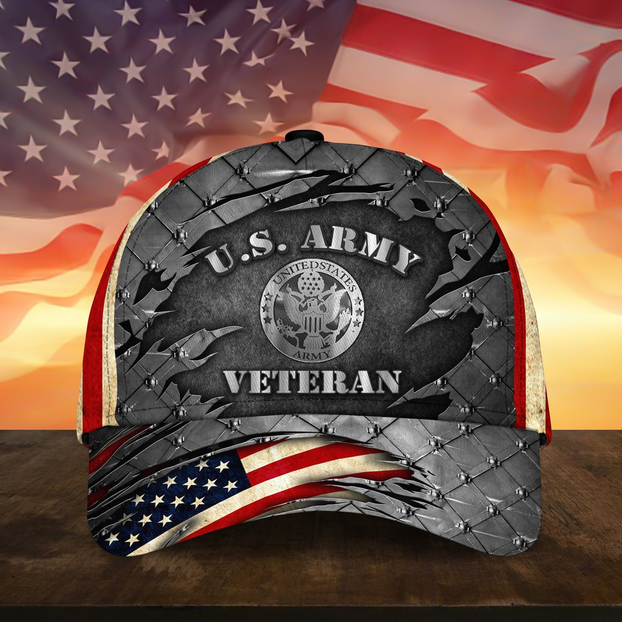 U.S Multiple Service Veteran 3D Hat American Flag Graphic Hat Patriotic Gift for Dad