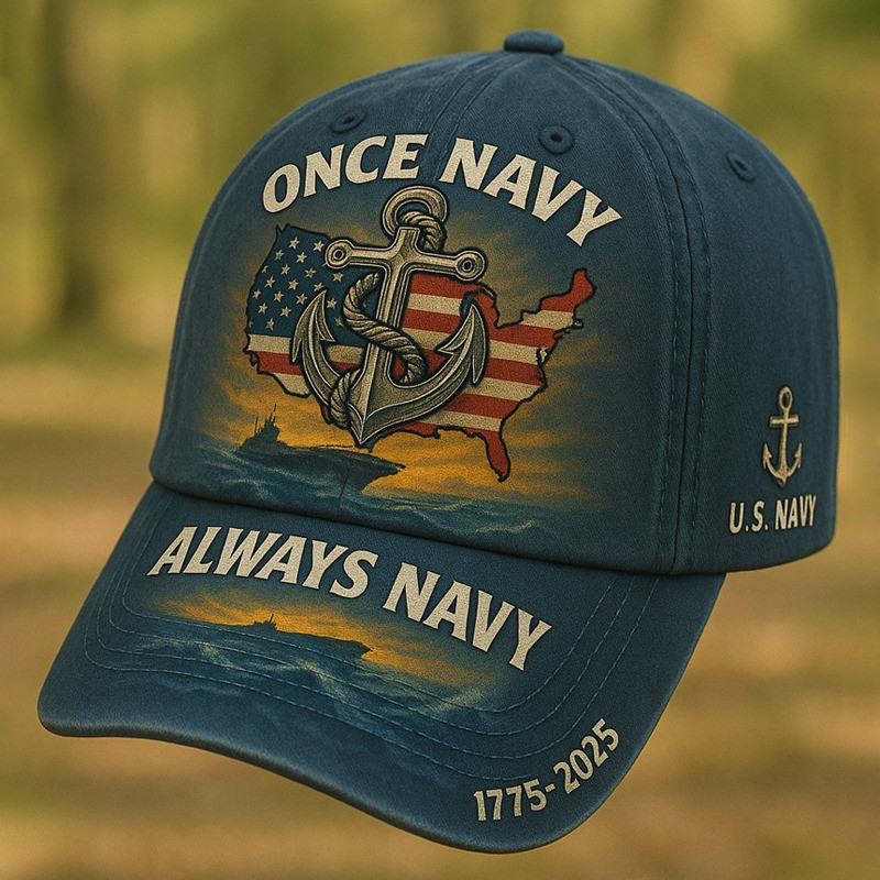 U.S Navy 1775 2025 Hat Once Navy Always Navy Best Independence Day Veteran Apparel U.S Navy 1775 2025 Hat Once Navy Always Navy Best Independence Day Veteran Apparel - Image 1