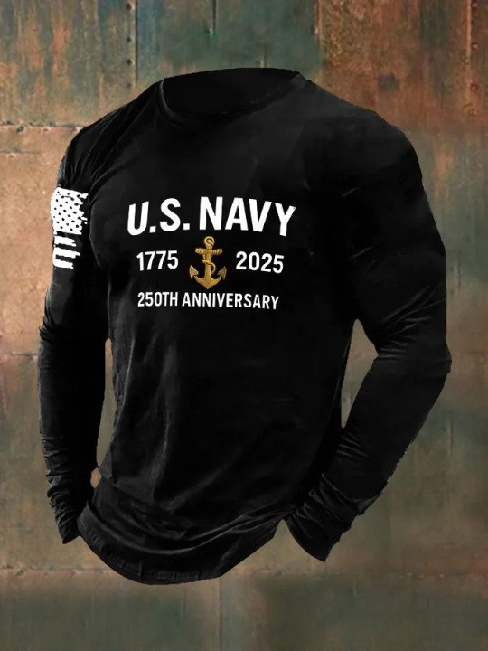 U.S Navy 250th Anniversary Long Sleeve Shirt Anchor 1775 2025 Best Navy Merchandise Clothing