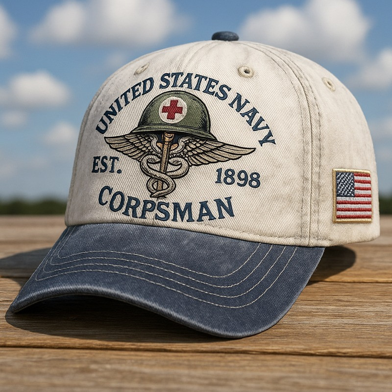 U.S Navy Medical Corps Hat Corpsman Est 1898 Us Flag Best Veteran Gift Ideas