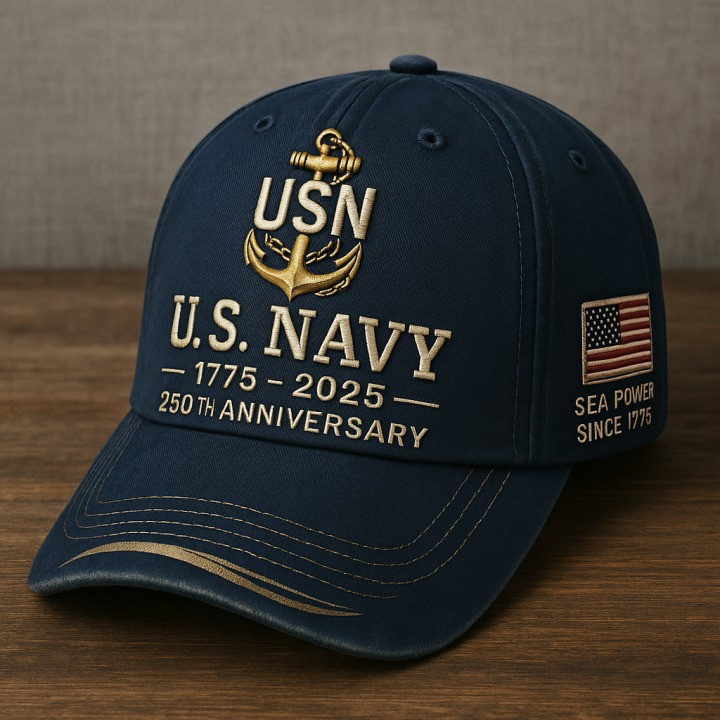 U.S Navy Veteran Hat 250th Anniversary Sea Power Since 1775 Military Cap Patriotic Gifts U.S Navy Veteran Hat 250th Anniversary Sea Power Since 1775 Military Cap Patriotic Gifts - Image 1