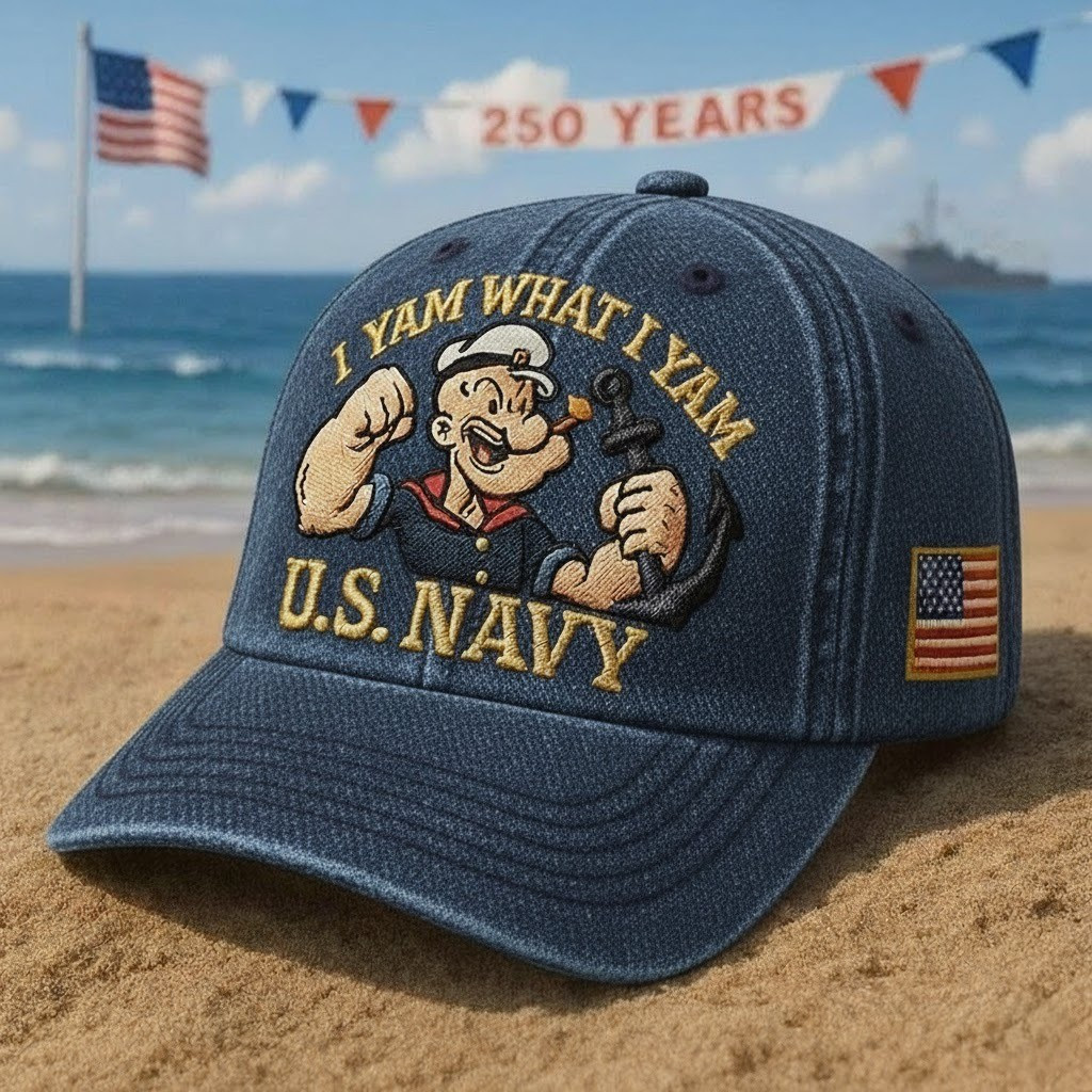 U.S Navy Veteran Hat Popeye Quote I Yam What I Yam Military Cap Gifts For Patriots