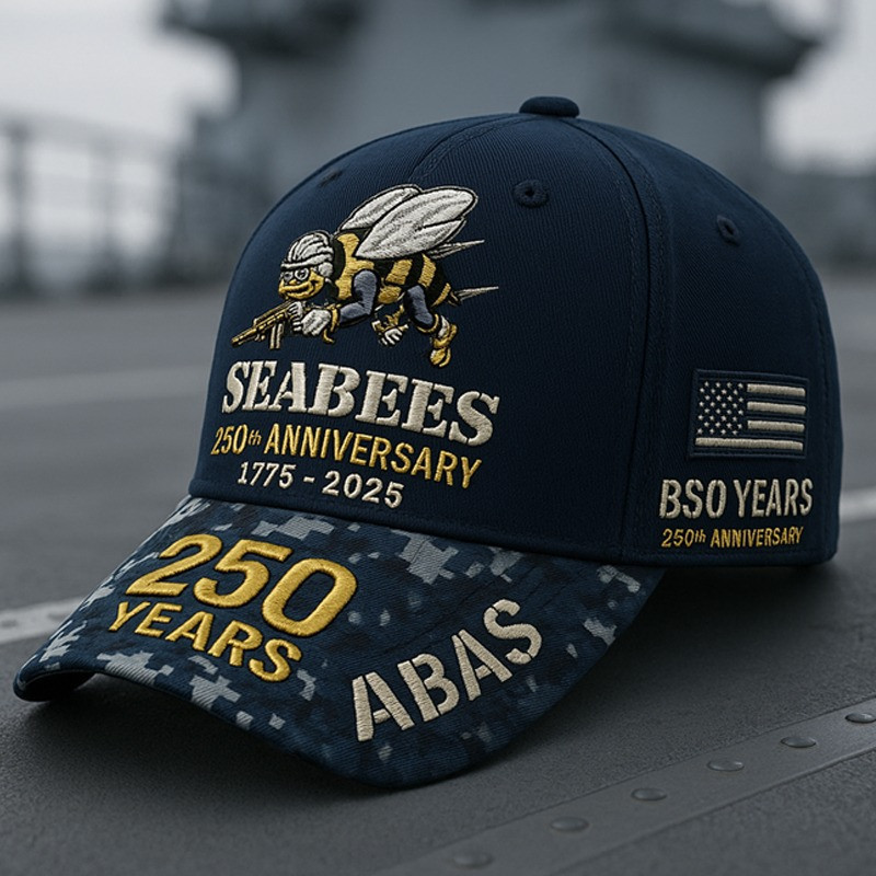 U.S Navy Veteran Hat Seabees 250th Anniversary ABAS BS0 Years Military Cap Patriotic Gifts
