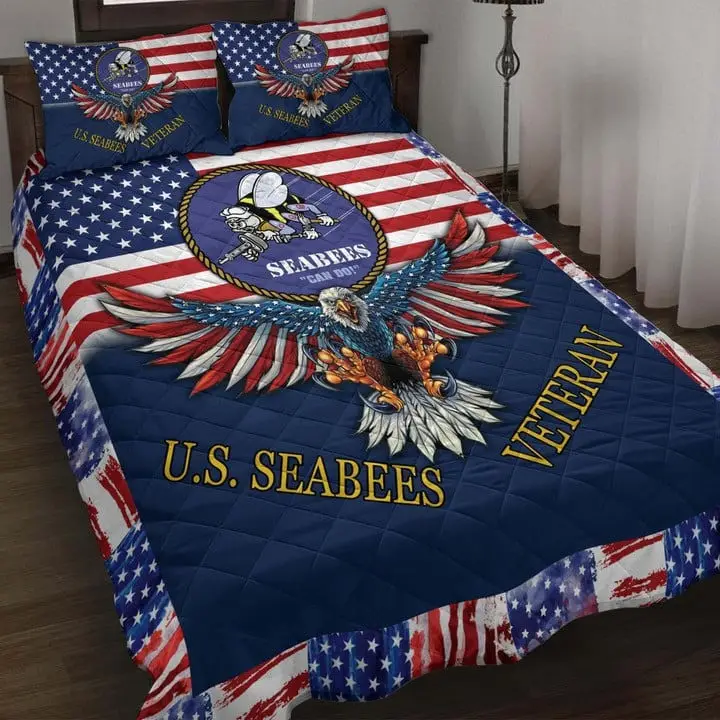 U.S Seabees Veteran Quilted Bedding Set Duvet Cover Bedspread Eagle USA Flag Veteran Gift Ideas U.S Seabees Veteran Quilted Bedding Set Duvet Cover Bedspread Eagle USA Flag Veteran Gift Ideas - Image 1