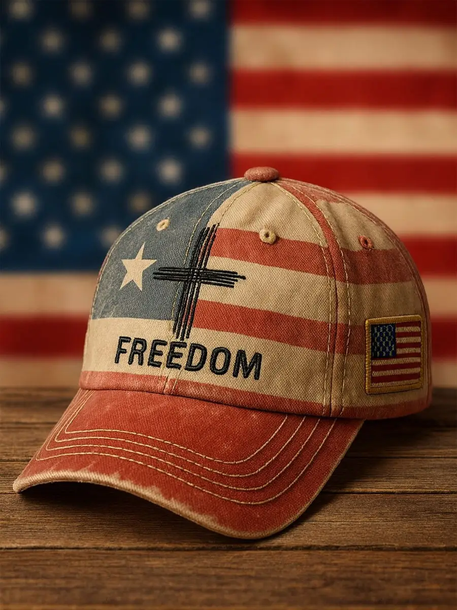 U.S Veteran Hat Freedom Cross American Flag Christian Faith Cap Gift Ideas