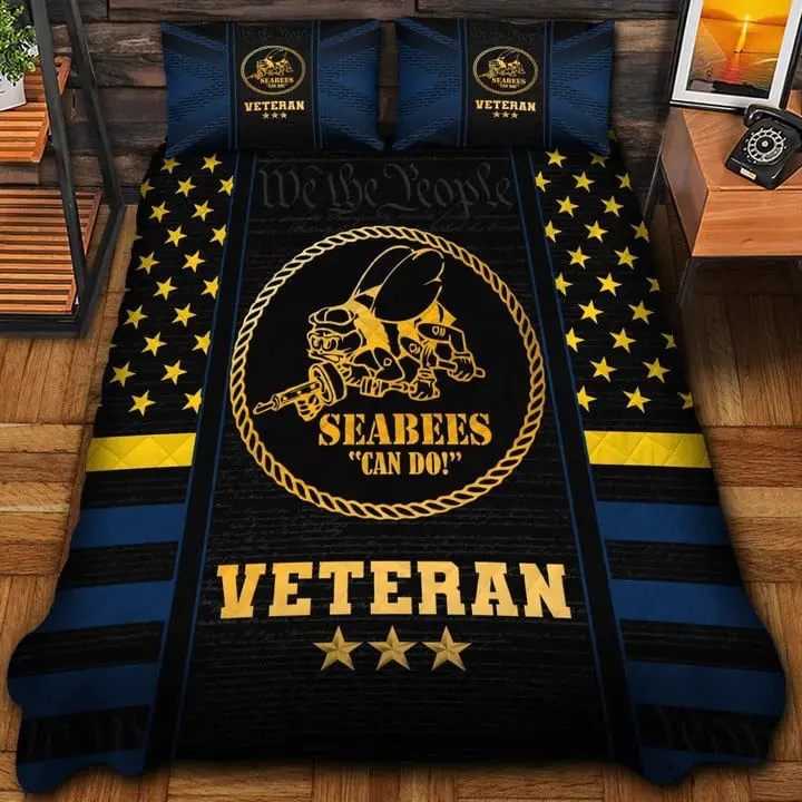 U.S Veteran Quilted Bedding Set Duvet Cover Bedspread Seabees Can Do! Best Veteran Gifts