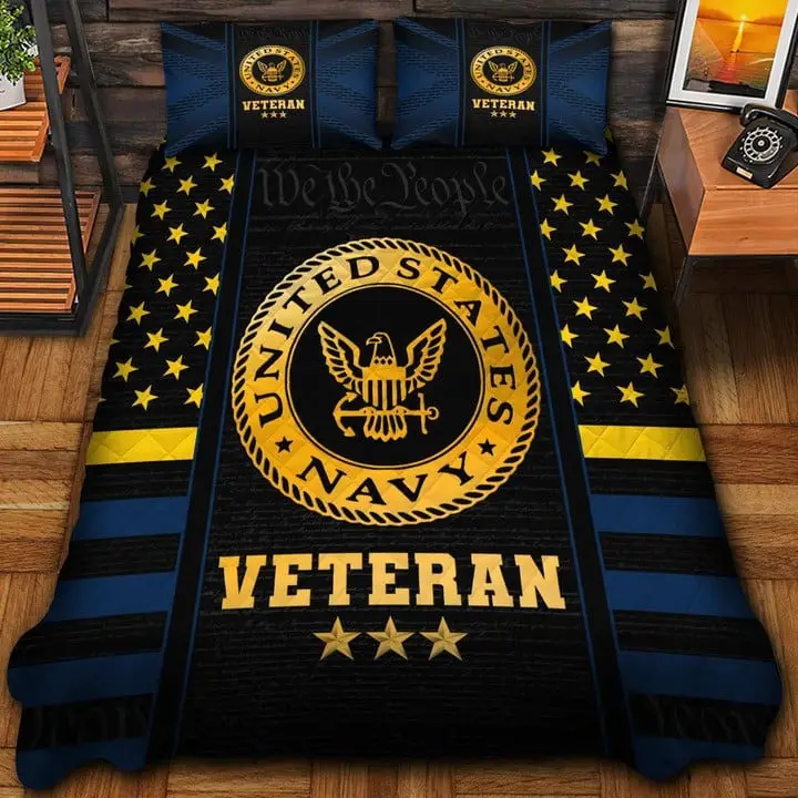 U.S Veteran Quilted Bedding Set Duvet Cover Bedspread United States Navy Best Veteran Gifts